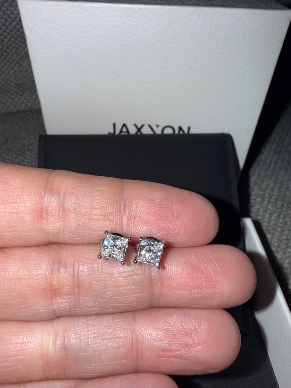 Silver Square Cubic Zirconia Stud Earrings new in box and case
